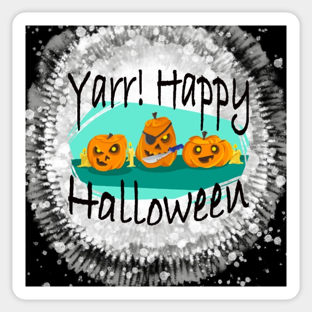 Yarr Happy Halloween Pirate Pumpkin Funny Bleach splatter Paint Tie Dye Sticker by joannejgg